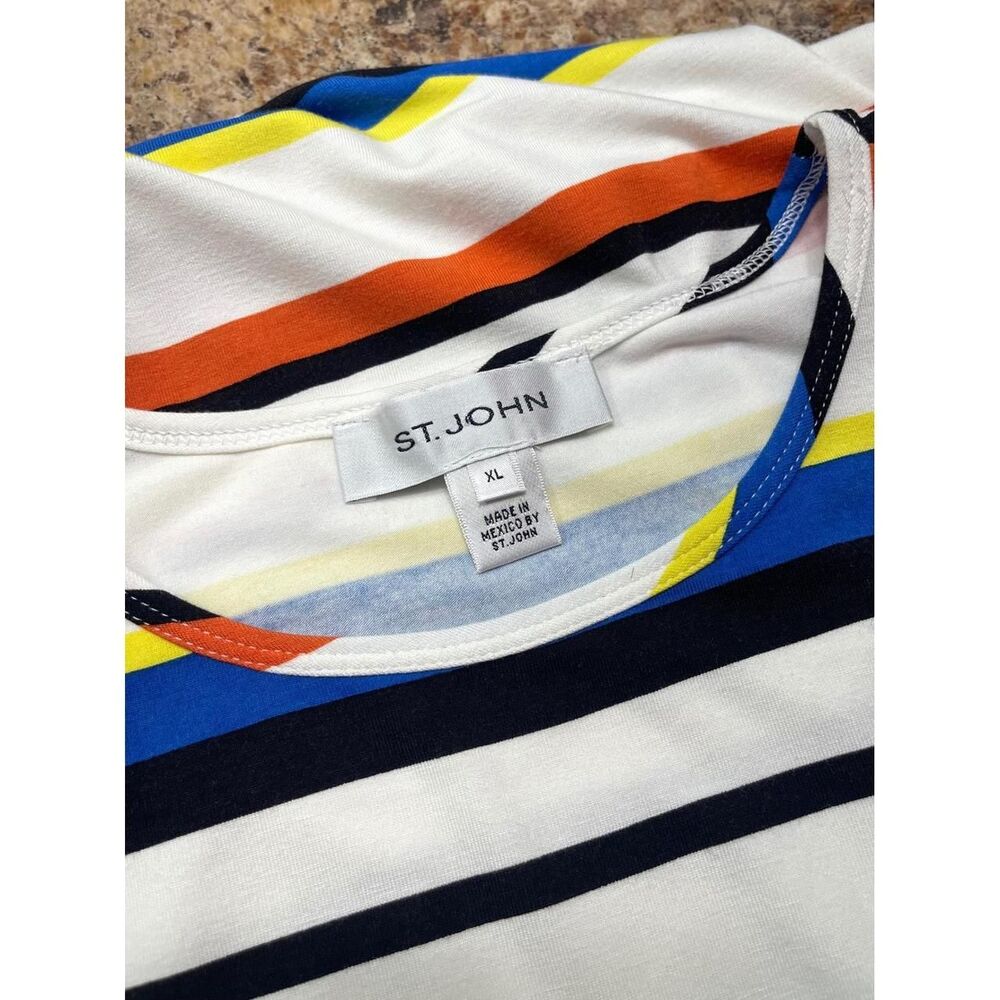 St. John Sport Womens XL Multi Color Striped Short Sleeve Rayon Knit Top White - Picture 4 of 7